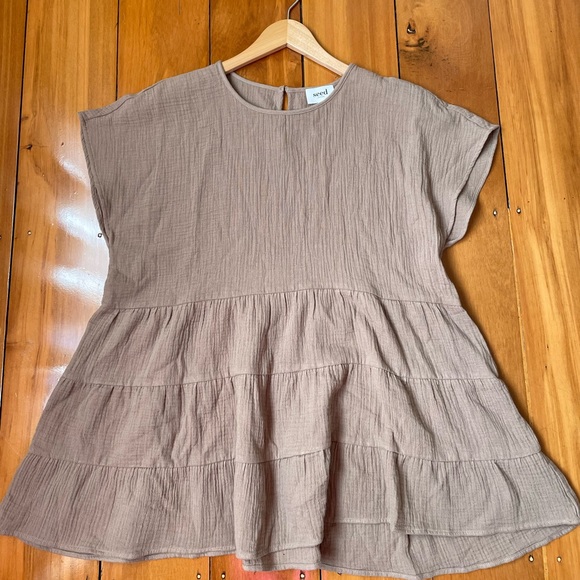 Seed Heritage Brown frill Top Size 10 Oversized Flowy Ruffle Top - Picture 5 of 7